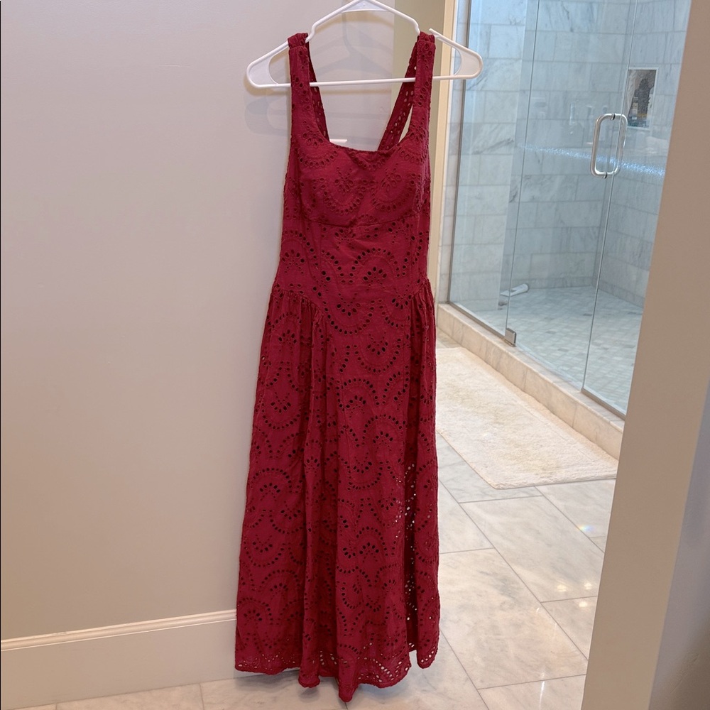 Elegant raspberry Red eyelet Lace Dress